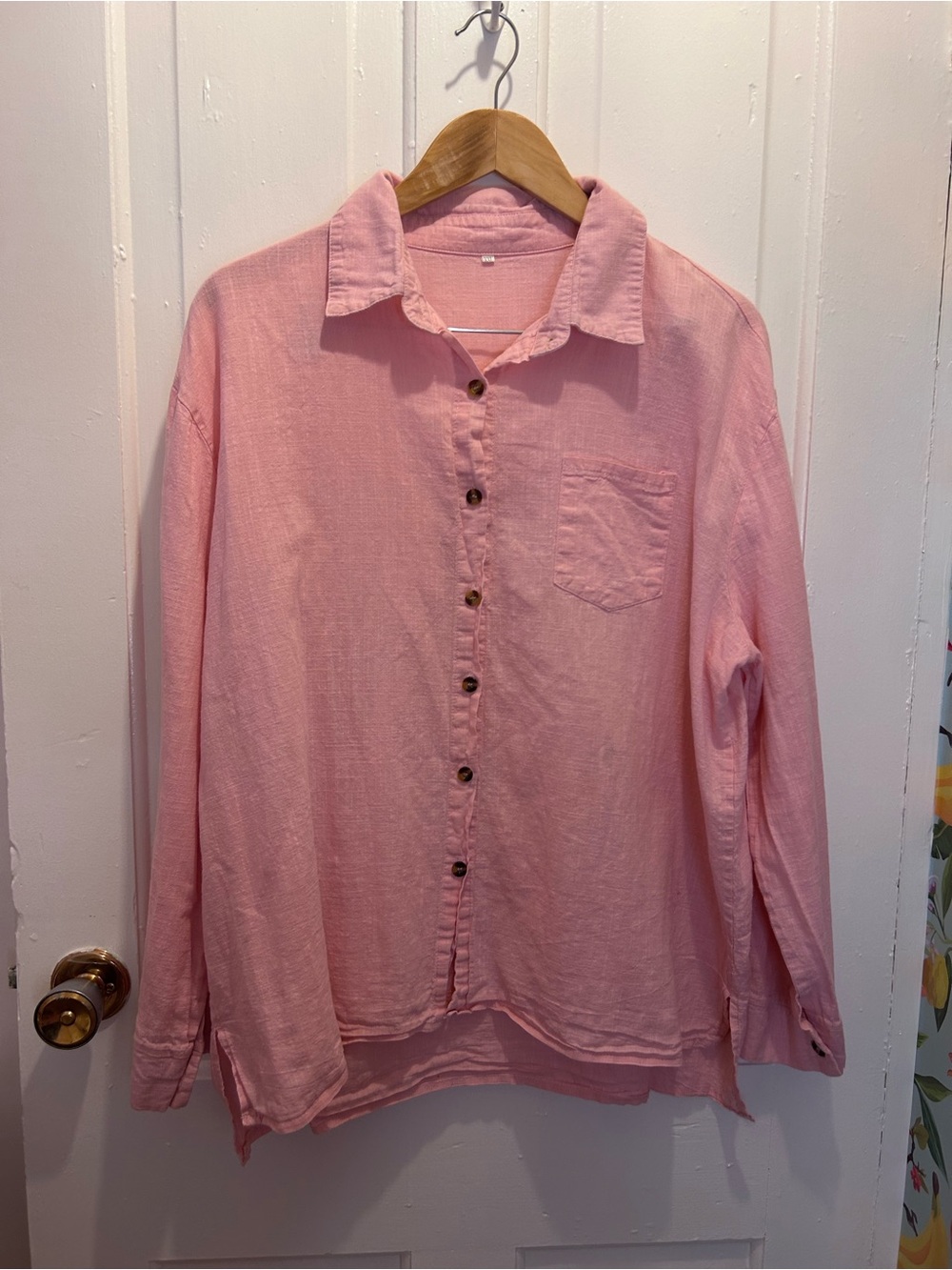 Beautiful Oversized Pink Linen Button-Down Shirt 🌸